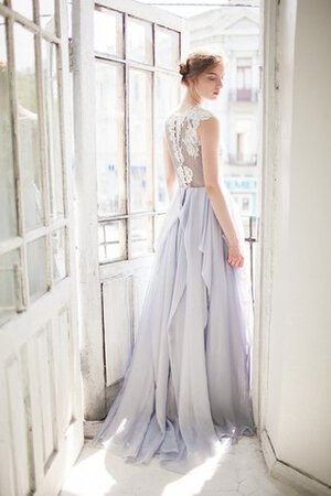 Abito da Sposa con Bottone in Pizzo in Chiffon con Applique a Riva