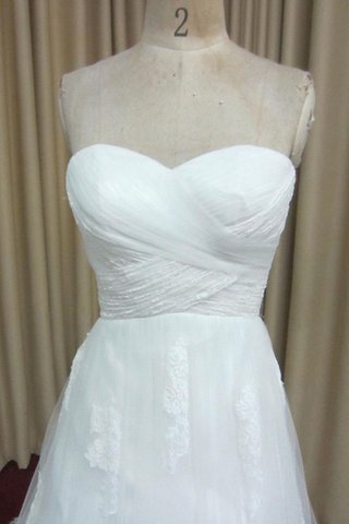 Abito da Sposa con Applique A Terra Allacciato Cuore con Increspato