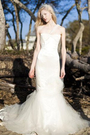 Abito da Sposa con Fusciacca Spazzola Treno Senza Maniche in Tulle con Increspature