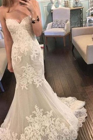 Abito da Sposa con Applique Sirena Lusso in Tulle Spazzola Treno