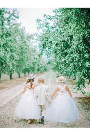 Abito da Cerimonia Bambini in Pizzo in Tulle A Terra Principessa con Fiore