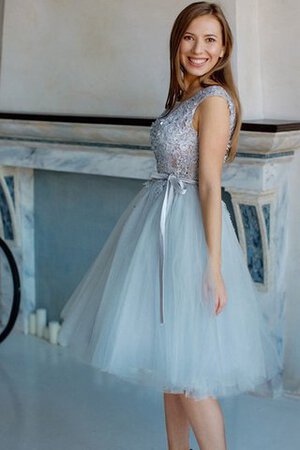 Abito Homecoming in Tulle A-Line Naturale con Manica Corte Al Ginocchio