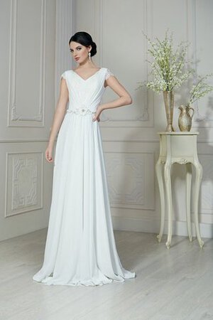 Abito da Sposa Profondo V-scollo con Fiore con Piega Spazzola Treno con Increspato