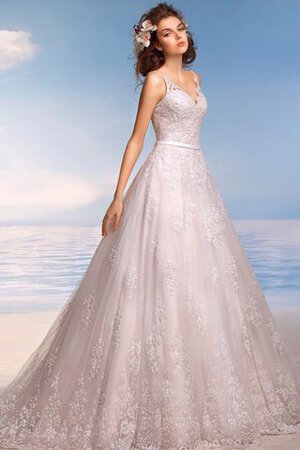 Abito da Sposa Senza Maniche Elegante con Applique Conotta V-Scollo