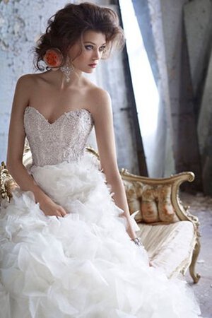 Abito da Sposa Cuore con Increspature in Organza con Perline Senza Maniche