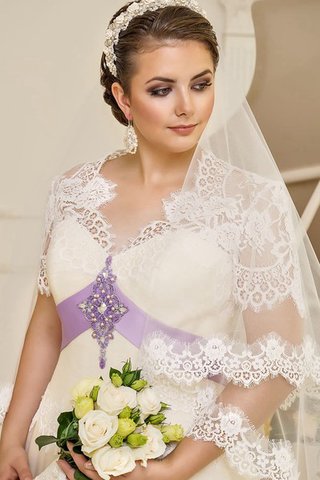 Abito da Sposa A Terra Allacciato Cappellino V-Scollo con Fusciacca