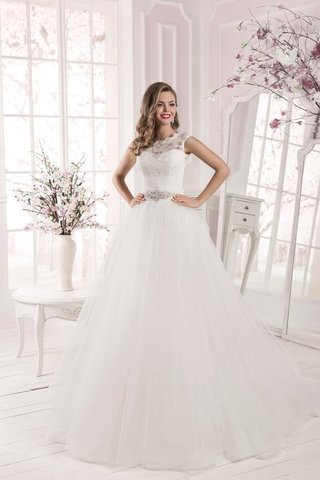 Abito da Sposa con Cristino in Tulle con Tre Quarti Lunghezza Maniche Naturale Lunghi