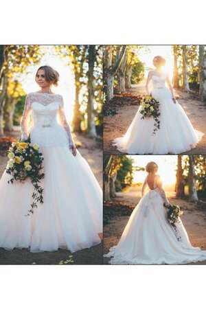 Abito da Sposa Largo A-Line All Aperto in Pizzo con Maniche Lunghe