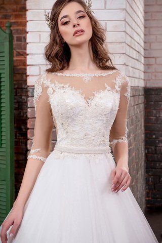 Abito da Sposa in Tulle Classico con Mezze Maniche Naturale A-Line