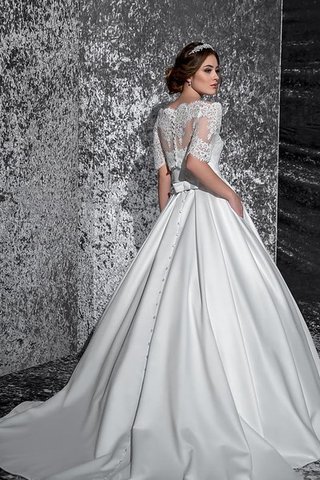 Abito da Sposa A-Line Retro in Raso Lusso con Mezze Maniche