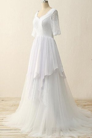 Abito da Sposa in Chiffon in Raso con Mezze Maniche in Tulle Cerniera