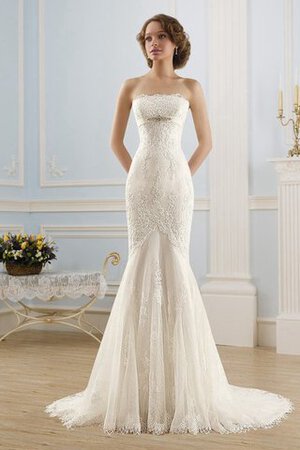 Abito da Sposa con Applique con Perline in Pizzo Romantico Senza Strap