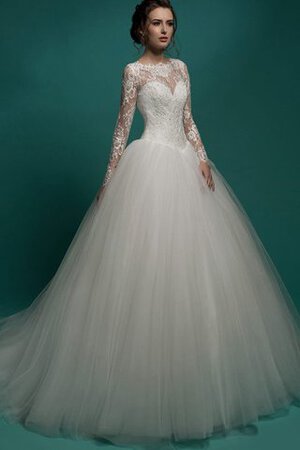 Abito da Sposa A Terra in Tulle con Maniche Lunghe Elegante A-Line