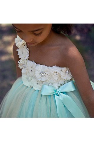 Abito da Cerimonia Bambini con Fiocco con Fiore Senza Maniche Alta Vita in Tulle