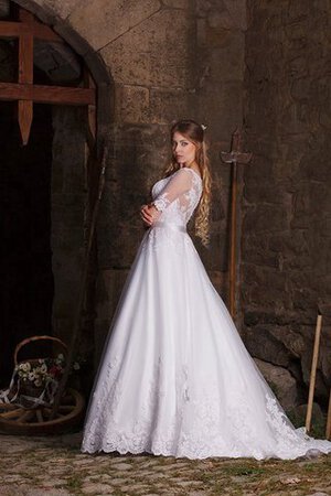 Abito da Sposa in Tulle Spazzola Treno con Applique con Mezze Maniche Largo