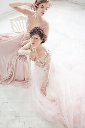 Abito da Sposa con Fiore in Pizzo in Tulle Stravagante con Perline