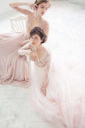 Abito da Sposa con Fiore in Pizzo in Tulle Stravagante con Perline