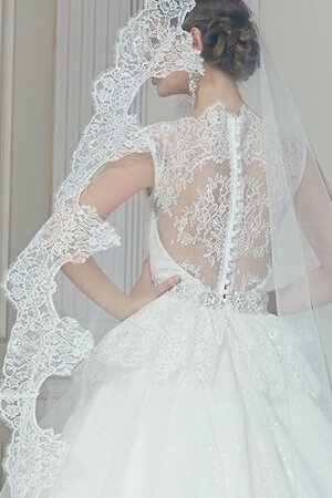 Abito da Sposa in Tulle Radiosa Senza Maniche Conservatore Coda A Strascico Corto