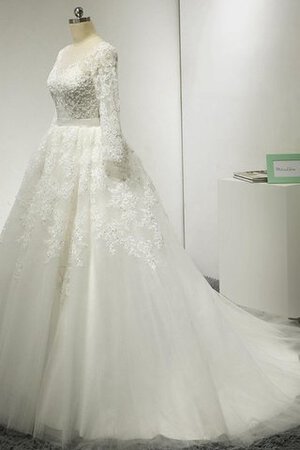 Abito da Sposa Cerniera A Terra con Tre Quarti Lunghezza Maniche A-Line in Tulle