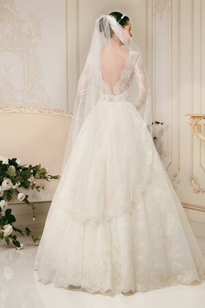 Abito da Sposa A Terra A-Line con Cristino Barchetta con Maniche Lunghe