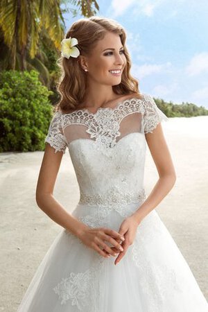 Abito da Sposa con Applique Lunghi Originale in Tulle con Perline