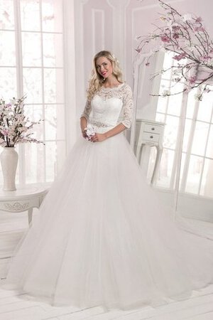 Abito da Sposa con Cristino in Tulle con Tre Quarti Lunghezza Maniche Naturale Lunghi