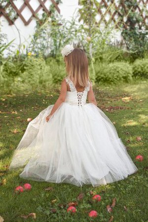 Abito da Cerimonia Bambini con Increspature Ball Gown in Tulle in Pizzo con Fiore