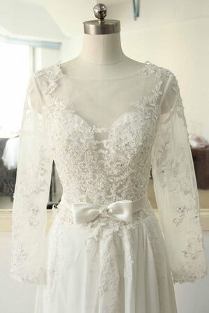 Abito da Sposa a Riva in Pizzo in Chiffon Sotto Ginocchio con Maniche Lunghe