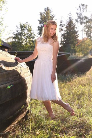 Abito da Sposa Formale E Informale in Pizzo con Applique con Manica Corte con Piega