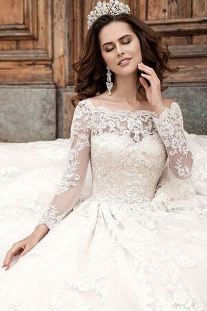 Abito da Sposa con Maniche Lunghe in Pizzo con Bottone A-Line Moda