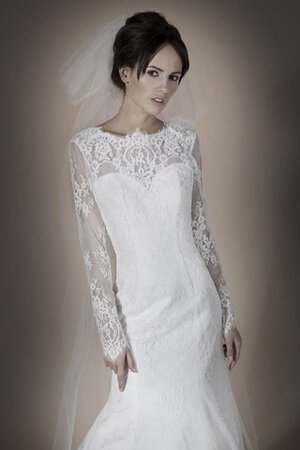 Abito da Sposa con Applique con Maniche Lunghe Naturale Profondo V-scollo in Pizzo