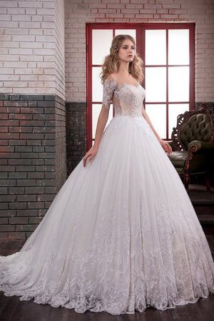 Abito da Sposa Radiosa con Piega con Applique A Terra Naturale