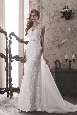 Abito da Sposa con Nastro in Pizzo con Fusciacca V-Scollo con Fiocco