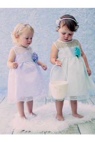 Abito da Cerimonia Bambini A-Line con Fiore con Fusciacca in Organza Al Ginocchio