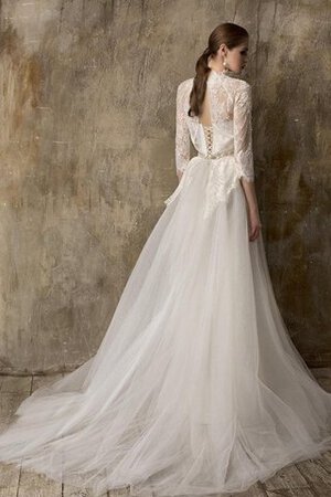 Abito da Sposa A-Line in Pizzo Coda A Strascico Corto Originale Stravagante