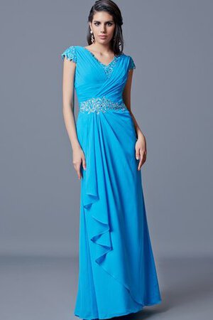 Abito da sera con Perline A Terra con Manica Corte con Applique in Chiffon