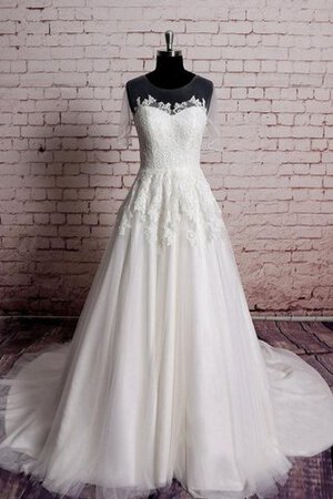 Abito da Sposa con Manica Corte Naturale decorato in Pizzo A-Line