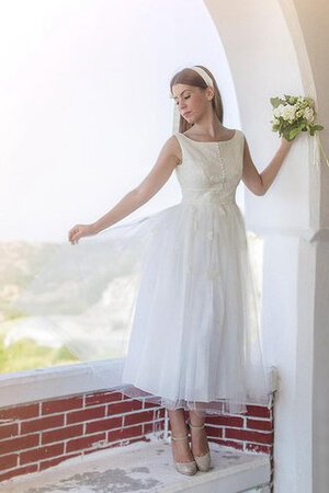 Abito da Sposa Sotto Ginocchio Barchetta con Piega Naturale A-Line