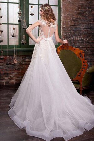 Abito da Sposa Naturale Senza Maniche Coda A Strascico Cappella con Applique A-Line