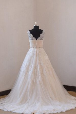 Abito da Sposa con Piega Spazzola Treno con Fusciacca Naturale A-Line