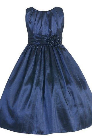 Abito da Cerimonia Bambini con Fiore Senza Maniche in Taffeta A-Line con Piega