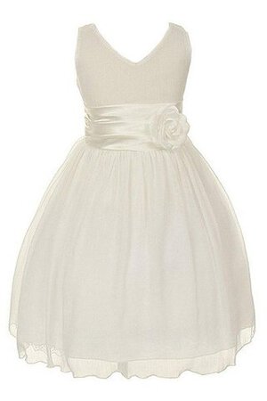 Abito da Cerimonia Bambini V-Scollo in Tulle con Fiore A-Line Senza Maniche