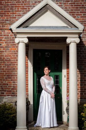 Abito da Sposa con Applique in Taffeta con Bottone con Perline A Terra