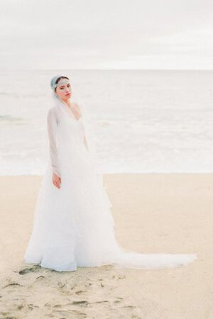 Abito da Sposa Cerniera con Fiore Senza Maniche Naturale a Riva