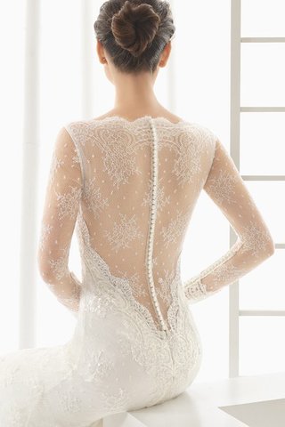 Abito da Sposa Senza Vita Barchetta in Pizzo Shiena Sheer Lunghi