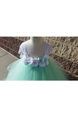 Abito da Cerimonia Bambini in Tulle con Increspature in Pizzo con Nastro con Piega