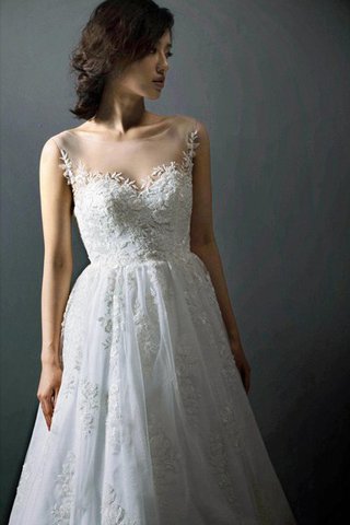 Abito da Sposa con Applique Largo A-Line Senza Maniche Coda A Strascico Corto