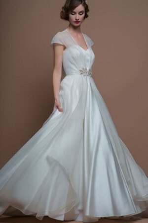 Abito da Sposa in Organza A-Line V-Scollo con Manica Corte Cappellino