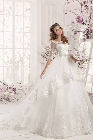 Abito da Sposa A-Line con Perline Coda A Strascico Corto con Seghettato Allacciato