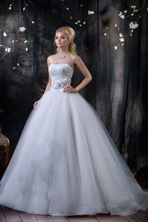 Abito da Sposa Naturale in Tulle con Seghettato Allacciato con Festone